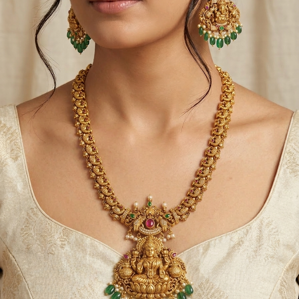 Royal Chandbali Pendant Necklace With Earings