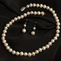 Elegant Pearl Necklace Earrings Set