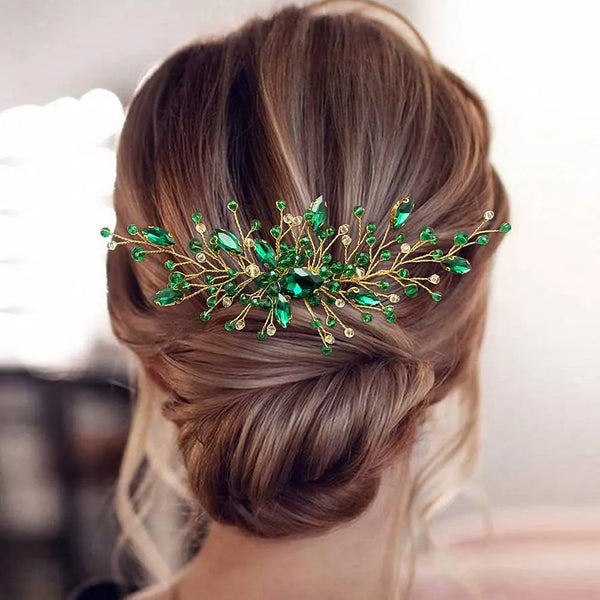 Green Crystal Bridal Hair Vine