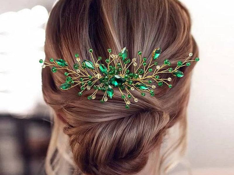 Green Crystal Bridal Hair Vine