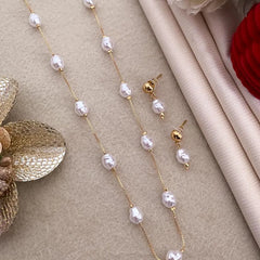 Long Pearl Drop Chain Necklace