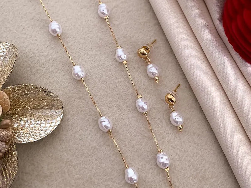 Long Pearl Drop Chain Necklace