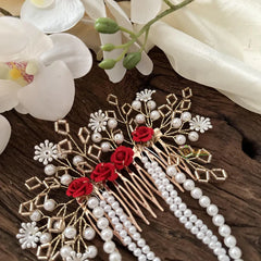Pearl Rose Bridal Hair Comb