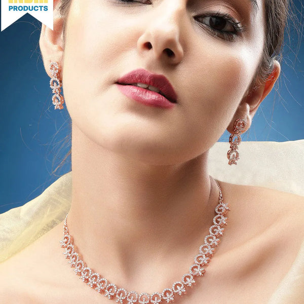 Rose Gold Stone Necklace Set