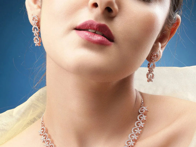Rose Gold Stone Necklace Set