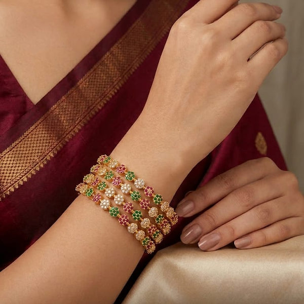 Floral Multicolor Gold Bangles Set