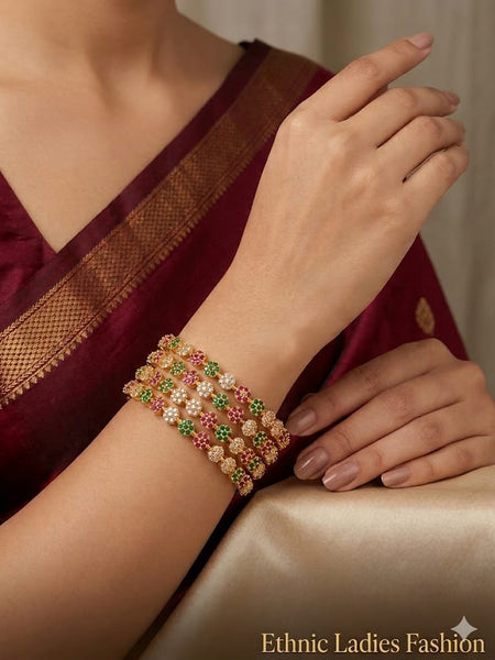 Floral Multicolor Gold Bangles Set