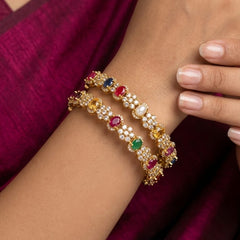 Gold Pearl Bangle Set