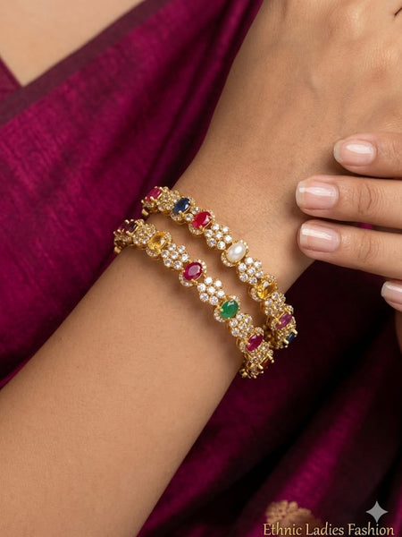 Gold Pearl Bangle Set