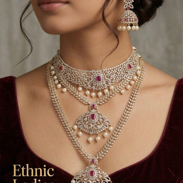 CZ Silver Pearl Necklace Set