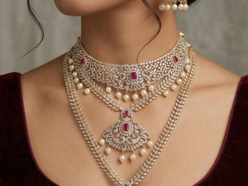 CZ Silver Pearl Necklace Set