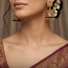 ✨ Antique Black Bead Temple Jhumka Earrings