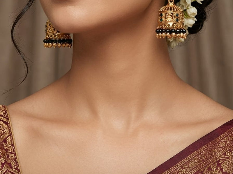 ✨ Antique Black Bead Temple Jhumka Earrings
